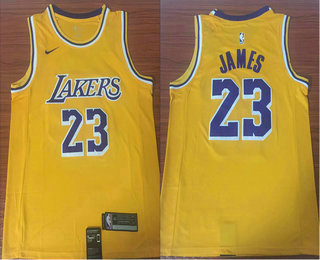 Men's Los Angeles Lakers #23 LeBron James Yellow 2018-2019 Nike Swingman Stitched NBA Jersey