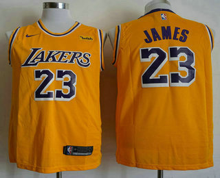 Men's Los Angeles Lakers #23 LeBron James Yellow 2018-2019 Nike Wish Swingman Stitched NBA Jersey