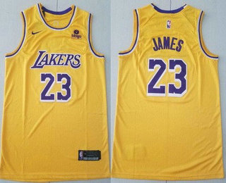 Men's Los Angeles Lakers #23 LeBron James Yellow 2021 Nike Swingman Stitched Jersey With NEW Sponsor