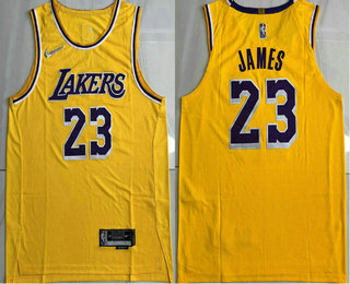 Men's Los Angeles Lakers #23 LeBron James Yellow 75th Anniversary Diamond AU 2021 Stitched Jersey