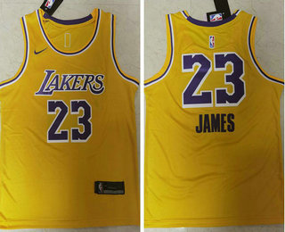 Men's Los Angeles Lakers #23 LeBron James Yellow NEW 2021 Nike Swingman Stitched NBA Jersey