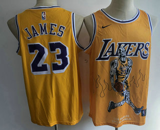 Men's Los Angeles Lakers #23 LeBron James Yellow Nike Swingman Stitched Fashion NBA Jersey