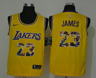 Men's Los Angeles Lakers #23 LeBron James Yellow Nike Swingman Stitched NBA Fashion Jersey