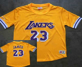 Men's Los Angeles Lakers #23 LeBron James Yellow Short-Sleeved Swingman Stitched NBA Throwback Jersey