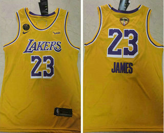 Men's Los Angeles Lakers #23 LeBron James Yellow With KB Patch NEW 2020 NBA Finals Patch Nike Wish Swingman Stitched NBA Jersey