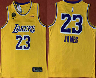 Men's Los Angeles Lakers #23 LeBron James Yellow With KB Patch NEW 2020 Nike Wish Swingman Stitched NBA Jersey