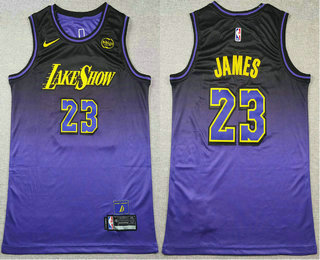 Men's Los Angeles Lakers #23 Lebron James 2024 Purple City Edition Swingman Sponsor Stitched Jersey