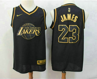 Men's Los Angeles Lakers #23 Lebron James Black Golden Edition Nike Swingman Jersey