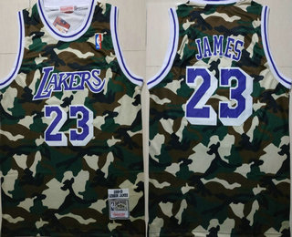 Men's Los Angeles Lakers #23 Lebron James Camo 2018-19 Black Hardwood Classics Soul Swingman Throwback Jersey