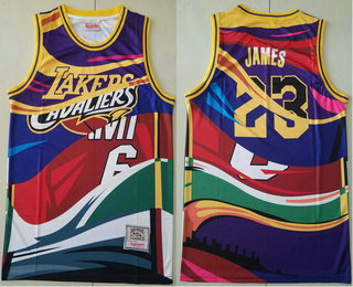 Men's Los Angeles Lakers #23 Lebron James Multi Color Hardwood Classics Soul Swingman Throwback Printed NBA Jersey