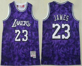 Men's Los Angeles Lakers #23 Lebron James Purple Camo Hardwood Classics Soul Swingman Throwback Jersey