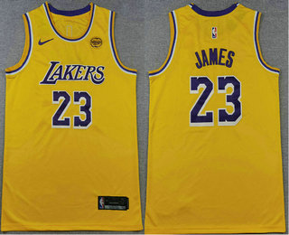 Men's Los Angeles Lakers #23 Lebron James Yellow Icon Sponsor Swingman Stitched Jersey