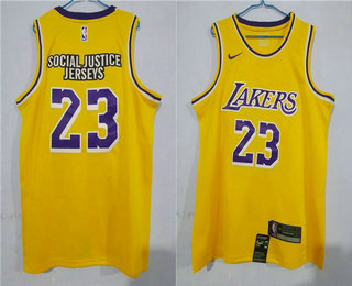 Men's Los Angeles Lakers #23 Social Justice Jerseys 2020 Nike Swingman Stitched NBA Jersey