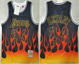 Men's Los Angeles Lakers #24 Kobe Bryant 1996-97 Black Flame Edition Hardwood Classics Soul Swingman Throwback Jersey