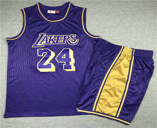 Men's Los Angeles Lakers #24 Kobe Bryant 1996-97 Purple Hardwood Classics Soul Swingman Throwback Jersey With Shorts