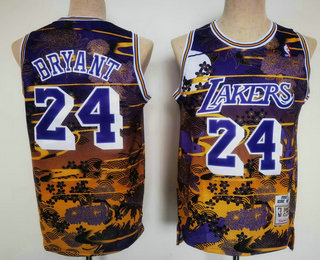 Men's Los Angeles Lakers #24 Kobe Bryant 2007-08 Yellow Blue Hardwood Classics Soul Fashion Throwback Jersey 11