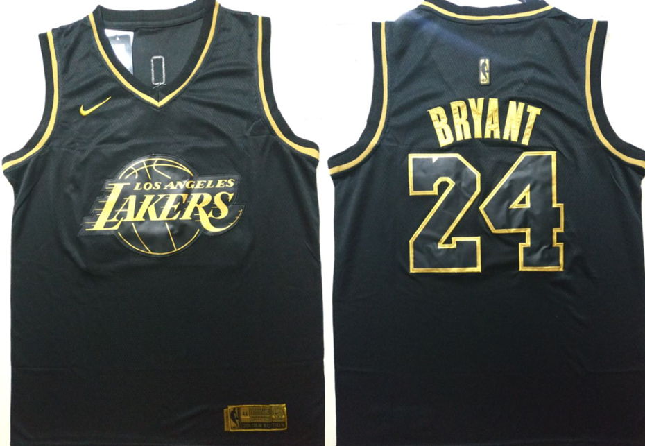 Men's Los Angeles Lakers #24 Kobe Bryant Black Golden Edition Nike Swingman Jersey