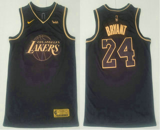 Men's Los Angeles Lakers #24 Kobe Bryant Black Golden Edition Nike Swingman Jersey With The Sponsor Logo