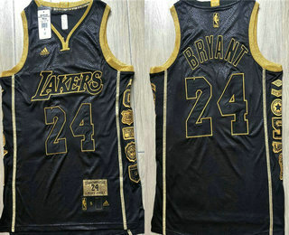 Men's Los Angeles Lakers #24 Kobe Bryant Black Golden Retired Commemorative Soul AU Jersey