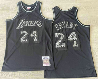 Men's Los Angeles Lakers #24 Kobe Bryant Black Leather Snakeskin Hardwood AU Throwback Jersey