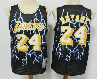 Men's Los Angeles Lakers #24 Kobe Bryant Black Lightning Hardwood Classics Soul Swingman Throwback Jersey