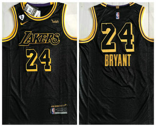 Men's Los Angeles Lakers #24 Kobe Bryant Black NEW 2021 Nike City Edition Wish and Heart Stitched AU Jersey