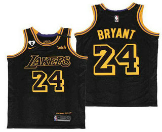 Men's Los Angeles Lakers #24 Kobe Bryant Black NEW 2021 Nike City Edition Wish and Heart Stitched Jersey (2)