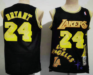 Men's Los Angeles Lakers #24 Kobe Bryant Black Swingman Stitched Throwback Jersey 01