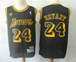 Men's Los Angeles Lakers #24 Kobe Bryant Black With Yellow Hardwood Classics Soul Swingman Throwback Jersey