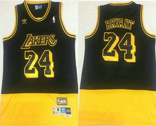 Men's Los Angeles Lakers #24 Kobe Bryant Black Yellow Split Hardwood Classics Jersey