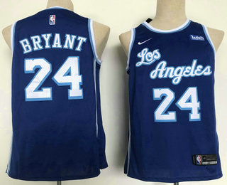 Men's Los Angeles Lakers #24 Kobe Bryant Blue New Latin Nights 2021 Hardwood Classics Jersey With NEW Sponsor Logo