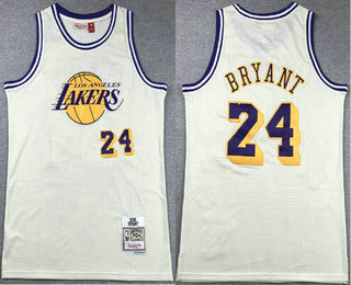 Men's Los Angeles Lakers #24 Kobe Bryant Cream Team Logo Throwback Swingman Jersey
