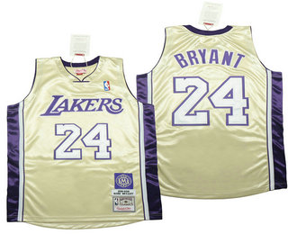 Men's Los Angeles Lakers #24 Kobe Bryant Gold 1996-2016 The Hall of Fame Throwback Jersey