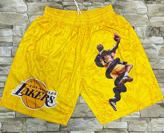 Men's Los Angeles Lakers #24 Kobe Bryant Mamba Yellow Floral Laser Printing Throwback Shorts