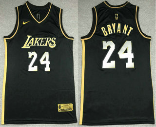 Men's Los Angeles Lakers #24 Kobe Bryant NEW 2020 Black Golden Edition Nike Swingman Jersey