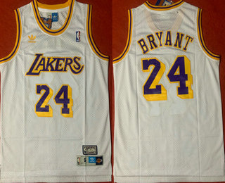 Men's Los Angeles Lakers #24 Kobe Bryant NEW White With Yellow Swingman Stitched NBA Throwback Jersey