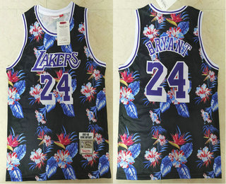 Men's Los Angeles Lakers #24 Kobe Bryant Ness Floral Fashion 2007-08 Hardwood Classics Soul Swingman Throwback Jersey