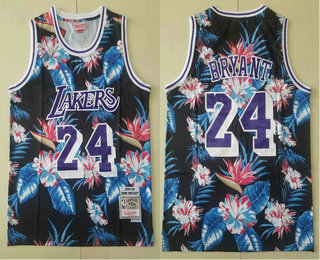 Men's Los Angeles Lakers #24 Kobe Bryant Ness Floral Fashion 2007-08 Swingman Throwback Jersey