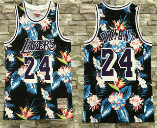 Men's Los Angeles Lakers #24 Kobe Bryant Ness Floral Fashion Hardwood Classics Soul Swingman Throwback Jersey