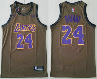 Men's Los Angeles Lakers #24 Kobe Bryant Olive Stitched Nike Swingman Jersey With The Sponsor Logo