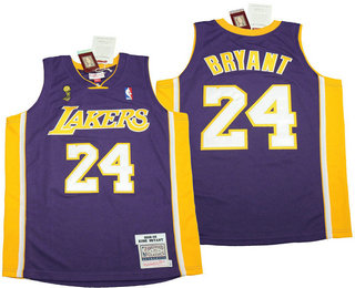 Men's Los Angeles Lakers #24 Kobe Bryant Purple Champion Patch 2008-09 Hardwood Classics Soul Swingman Throwback Jersey