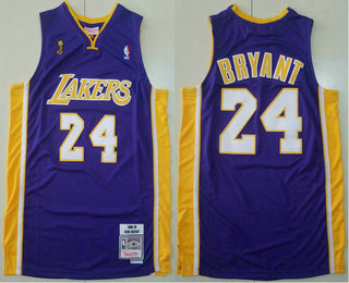 Men's Los Angeles Lakers #24 Kobe Bryant Purple Champion Patch 2008-09 Hardwood Classics Soul Swingman Throwback Jersey