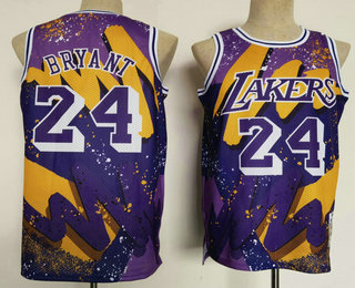 Men's Los Angeles Lakers #24 Kobe Bryant Purple Floral Laser Printing Throwback Jersey