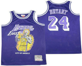 Men's Los Angeles Lakers #24 Kobe Bryant Purple Hardwood Classics Skull Edition Jersey