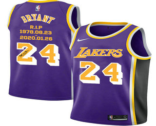 Men's Los Angeles Lakers #24 Kobe Bryant Purple R.I.P Signature Swingman Jersey