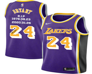 Men's Los Angeles Lakers #24 Kobe Bryant Purple R.I.P Signed Swingman Jersey