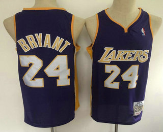 Men's Los Angeles Lakers #24 Kobe Bryant Purple V Neck 2008-09 Hardwood Classics Soul Swingman Throwback Jersey