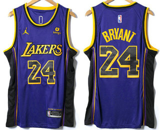 Men's Los Angeles Lakers #24 Kobe Bryant Purple With 6 Patch Stitched Jersey With Sponsor