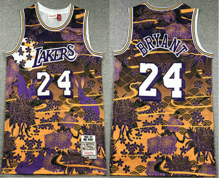 Men's Los Angeles Lakers #24 Kobe Bryant Purple Yellow Rabbit Swingman Jersey