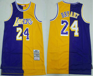 Men's Los Angeles Lakers #24 Kobe Bryant Purple Yellow Two Tone Stitched 2007-08 Hardwood Classic Swingman Jersey